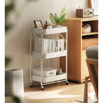 SOGA 2X 3 Tier Steel White Foldable Kitchen Cart Multi-Functional Shelves Storage Organizer with Wheel