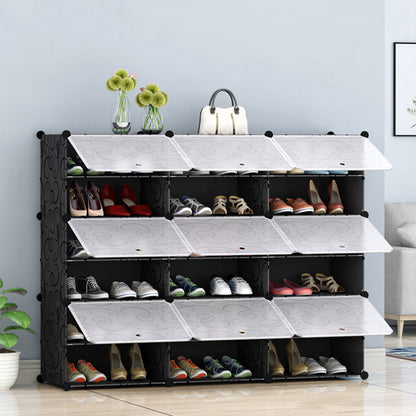 SOGA 6 Tier 3 Column Shoe Rack Organizer Sneaker Footwear Storage Stackable Stand Cabinet Portable Wardrobe with Cove