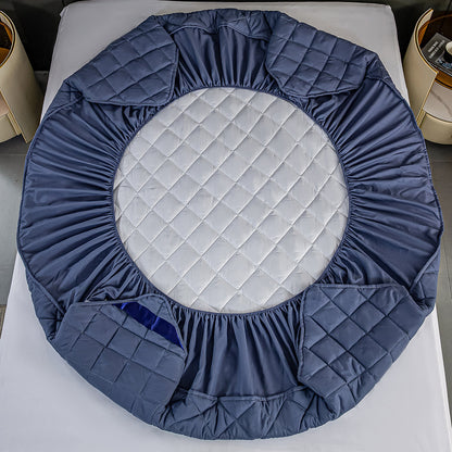 SOGA 2X Blue 183cm Wide Cross-Hatch Mattress Cover Thick Quilted Stretchable Bed Spread Sheet Protector with Pillow Covers