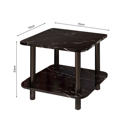 SOGA 70cm Black Ceramic Side Table Stone Pattern Modern Design with Black Metal Legs