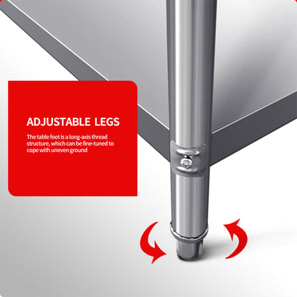 SOGA Commercial Catering Kitchen Stainless Steel Prep Work Bench Table with Back-splash 120*70*85cm