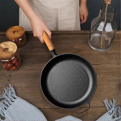SOGA 25cm Round Cast Iron Frying Pan Skillet Steak Sizzle Platter with Helper Handle