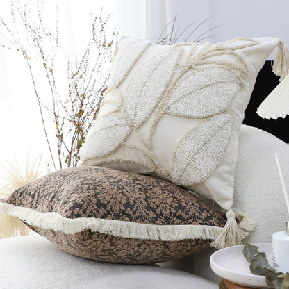 SOGA 2X 45cm Wabi-sabi Cream Flower Cover & Beige Velvet Leaf Ring Square Throw Pillow