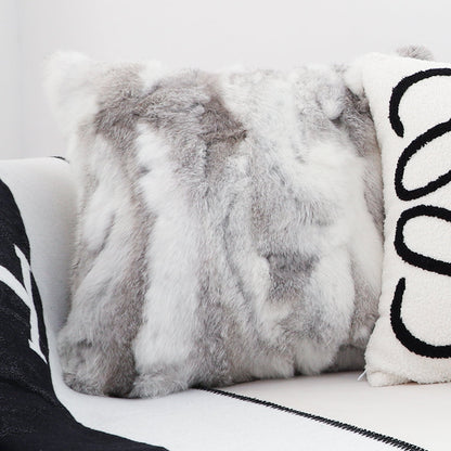 SOGA 2X 45cm Throw Pillow Floral Gray Rabbit Fur Square Warm Cozy Decorative Cushion Home Decor