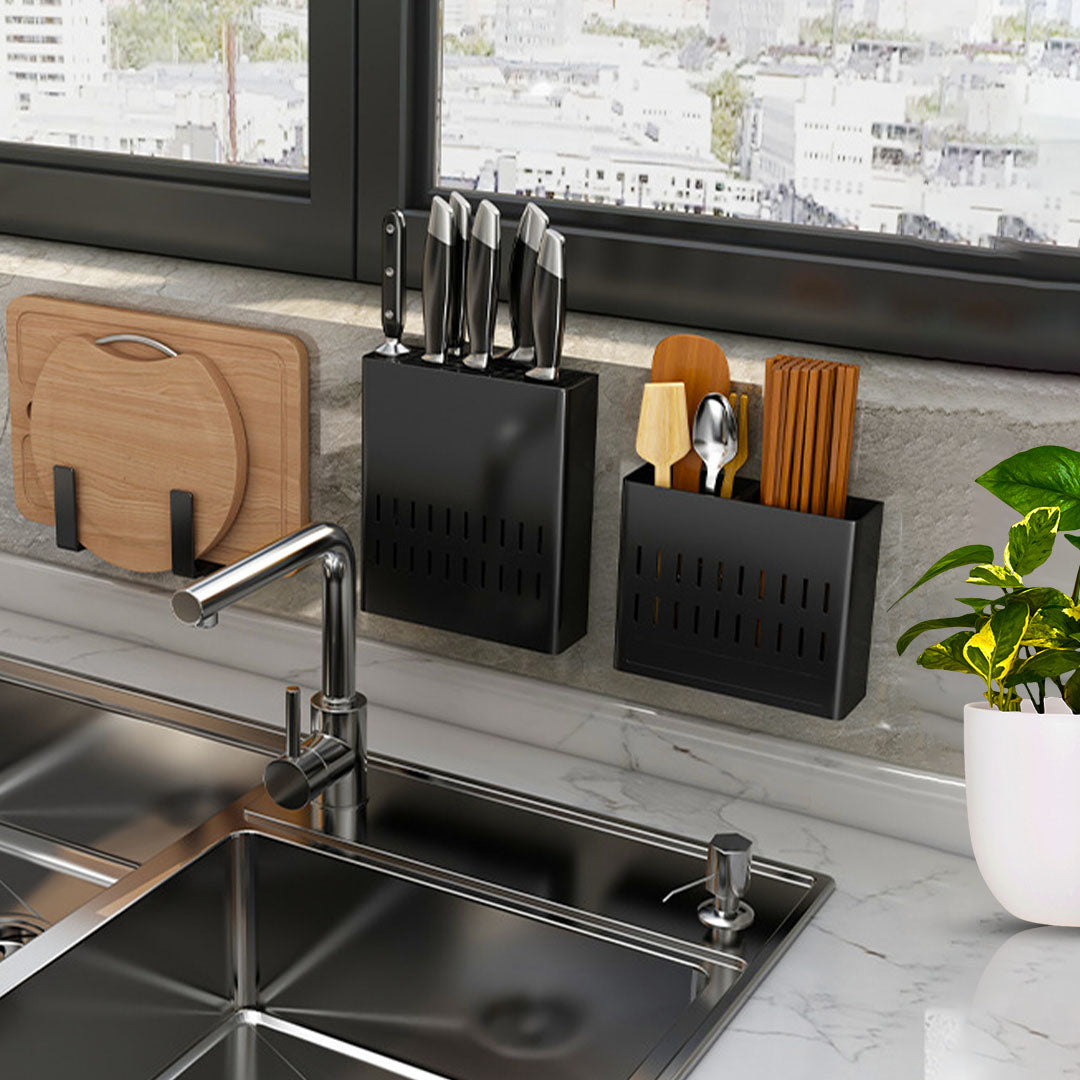 SOGA 2X Wall Mounted Kitchen Utensil Storage Rack Spoon Fork Chopstick Space-Saving Organiser