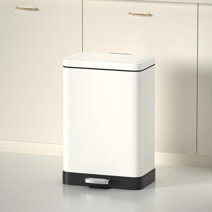 SOGA 2X Foot Pedal Stainless Steel Rubbish Recycling Garbage Waste Trash Bin Rectangular Shape 12L White