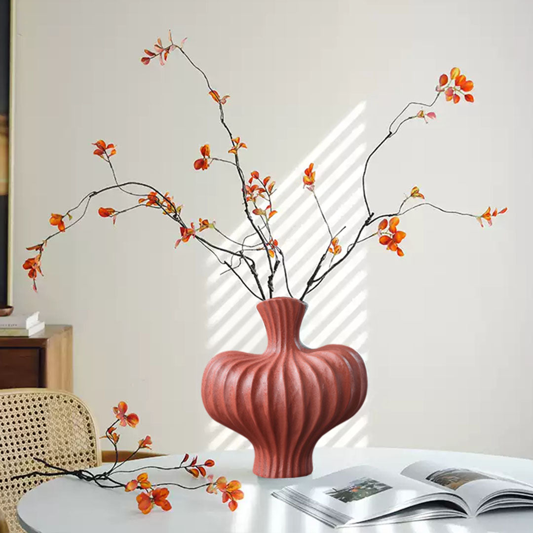 SOGA 2X 25X24cm Ornament Matte Red Small Vases Countertop Decoration Accessories Porch Crafts Home Decor