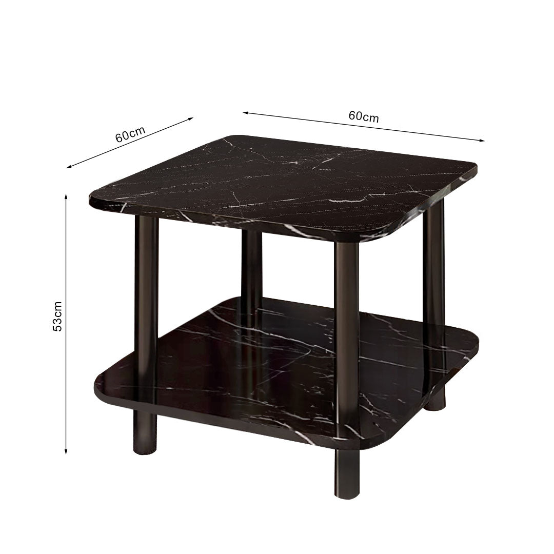 SOGA 2X 60cm Black Ceramic Table Stone Pattern Modern Design with Black Metal Legs