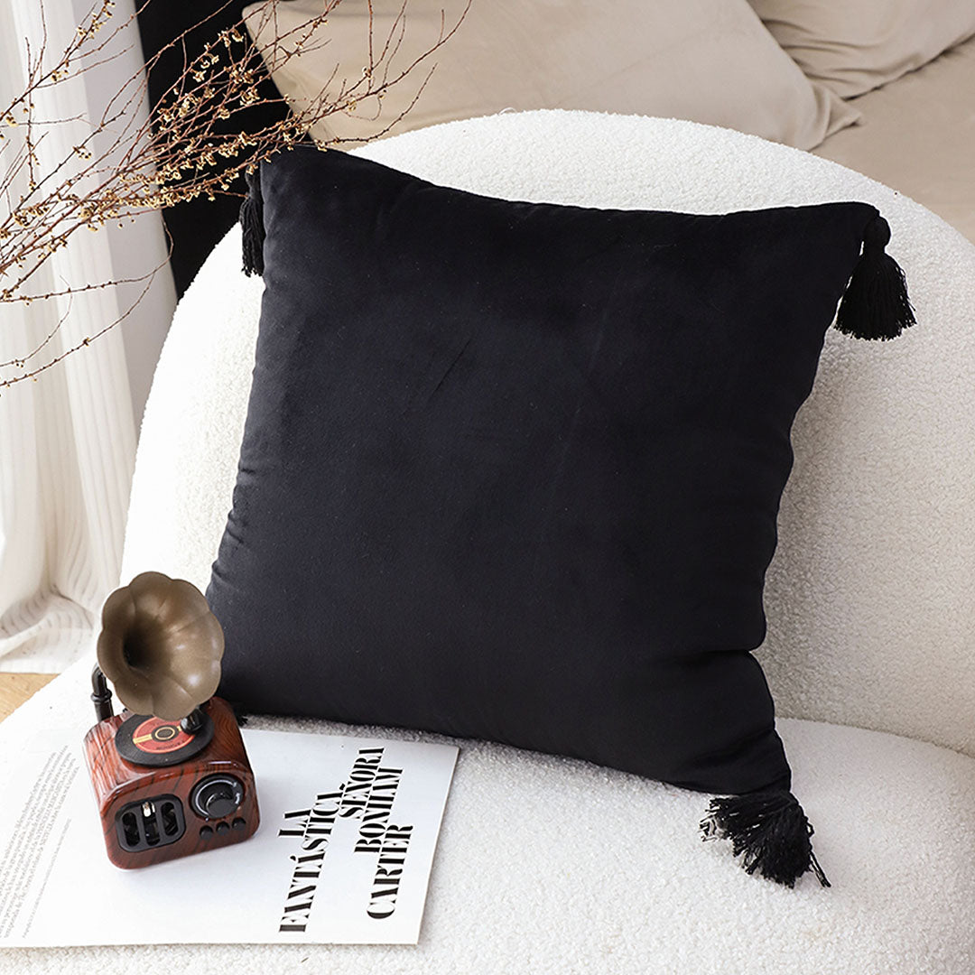 SOGA 2X 45Cm Black Vintage Butterfly Pillow Tassel Velvet Square Throw Pillow