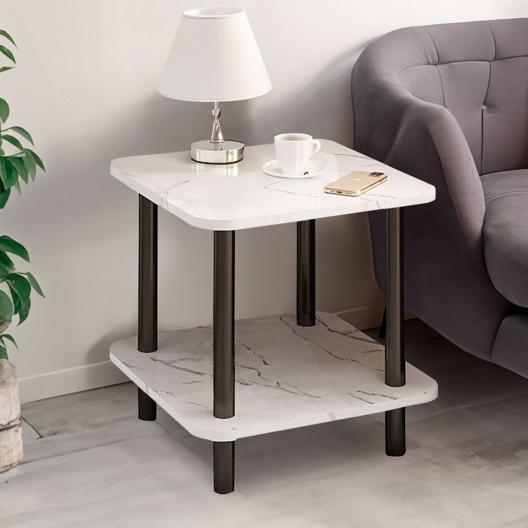 SOGA 2X 70cm White Ceramic Table Stone Pattern Modern Design with Black Metal Legs