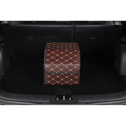 SOGA Leather Car Boot Collapsible Foldable Trunk Cargo Organizer Portable Storage Box Coffee/Gold Stitch Small