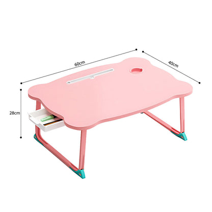 SOGA 2X Pink Portable Bed Table Adjustable Folding Mini Desk With Mini Drawer and Cup-Holder Home Decor