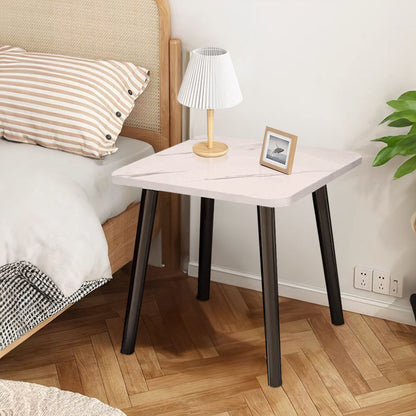 SOGA 2X 40cm White Ceramic Table Stone Pattern Compact Modern Design with Black Metal Legs