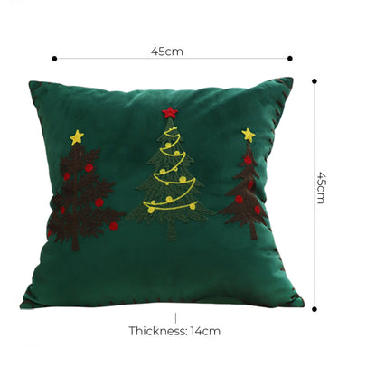 SOGA 2X 45cm Throw Pillow Green Three Embroidered Christmas Trees for Festive Holiday Square Cushion Home Decor