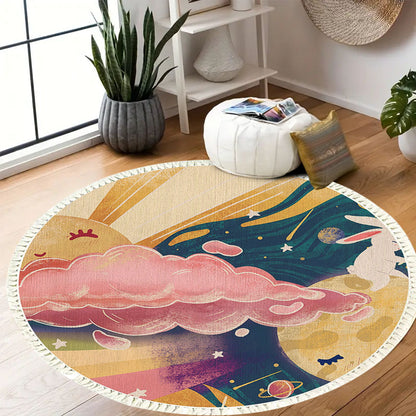 SOGA 2X 120cm Round Tassels Carpet Sky Landscape Clouds Boho Circle Area Rugs Home Decor