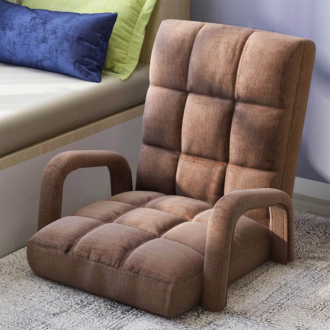 SOGA Foldable Lounge Cushion Adjustable Floor Lazy Recliner Chair with Armrest Coffee