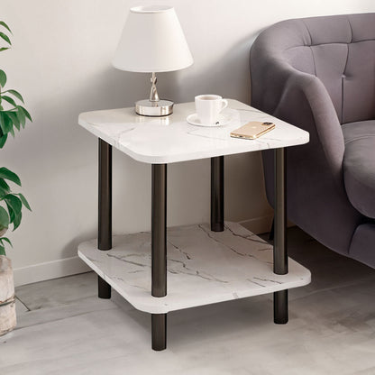 SOGA 60cm White Ceramic Side Table Stone Pattern Modern Design with Metal Legs