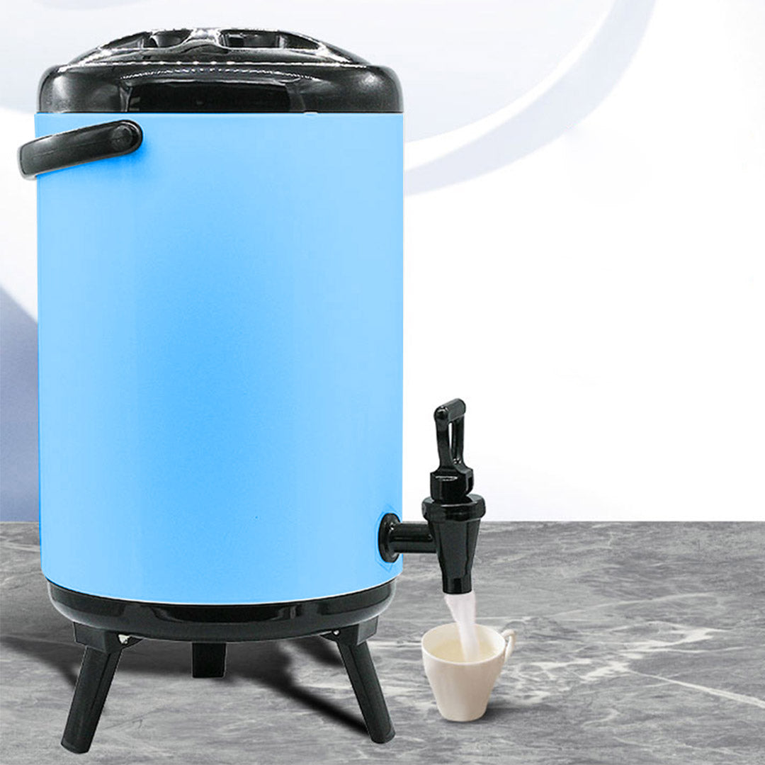 SOGA 4X 10L Stainless Steel Insulated Milk Tea Barrel Hot and Cold Beverage Dispenser Container with Faucet Blue
