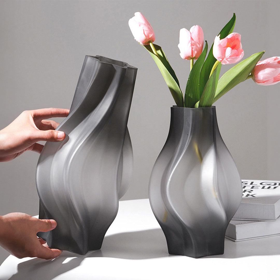 SOGA 25cm Glass Vase Grey with Beautiful glass Bubble Texture Art Vases