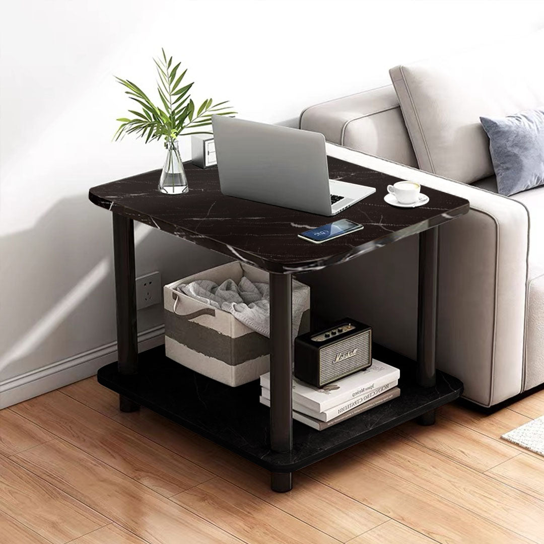 SOGA 2X 60cm Black Ceramic Table Stone Pattern Modern Design with Black Metal Legs