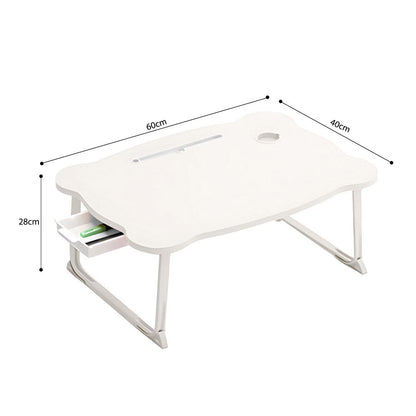 SOGA 2X White Portable Bed Table Adjustable Folding Mini Desk With Mini Drawer and Cup-Holder Home Decor