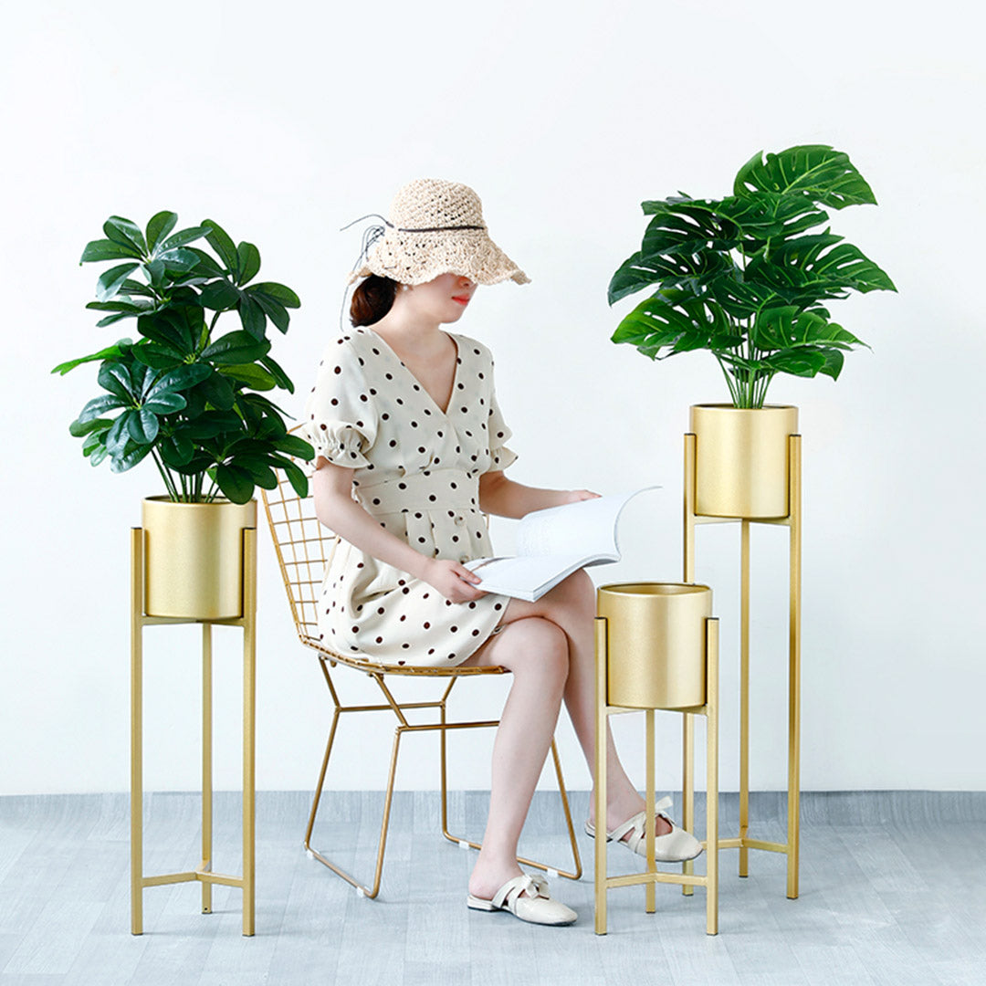 SOGA 2X 90cm Gold Metal Plant Stand with Flower Pot Holder Corner Shelving Rack Indoor Display