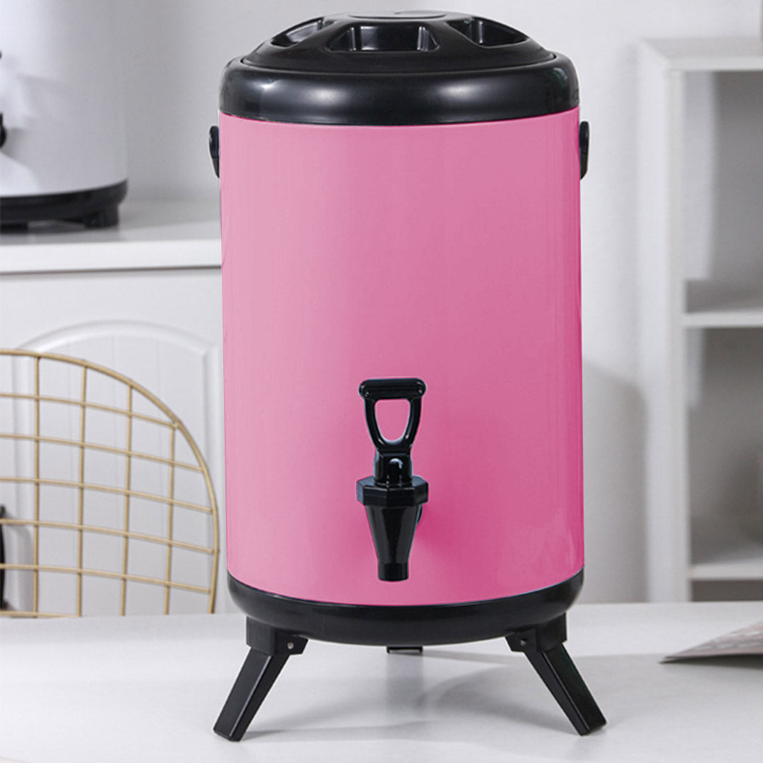 SOGA 2X 12L Stainless Steel Insulated Milk Tea Barrel Hot and Cold Beverage Dispenser Container with Faucet Pink