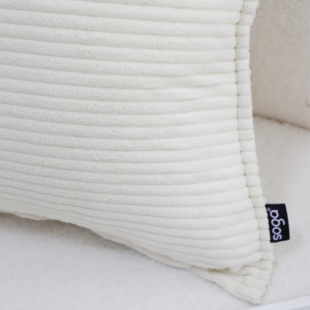 SOGA 50cm Beige Throw Pillow Warm Wabi-sabi Striped Corduroy Square For Home Decor