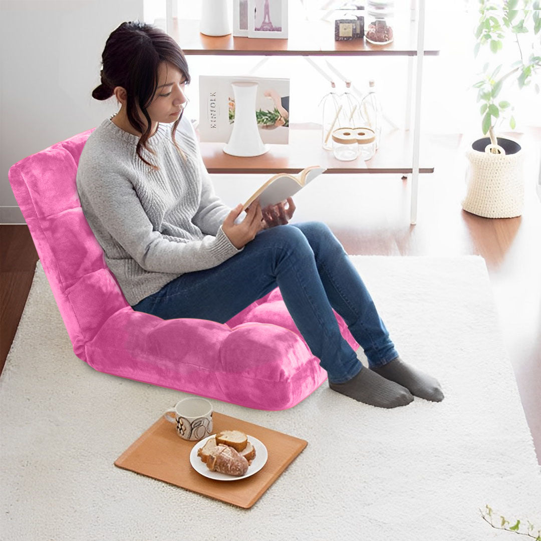 SOGA 2X Floor Recliner Folding Lounge Sofa Futon Couch Folding Chair Cushion Light Pink