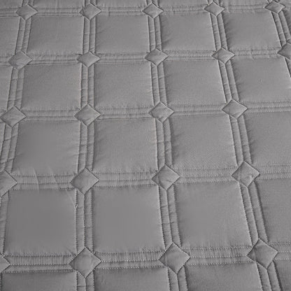 SOGA 2X  Grey 183cm Wide Mattress Cover Thick Quilted Stretchable Bed Spread Sheet Protector with Pillow Covers