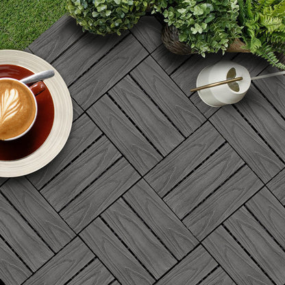SOGA 2X 11 pcs Dark Grey DIY Wooden Composite Decking Tiles Garden Outdoor Backyard Flooring Home Decor