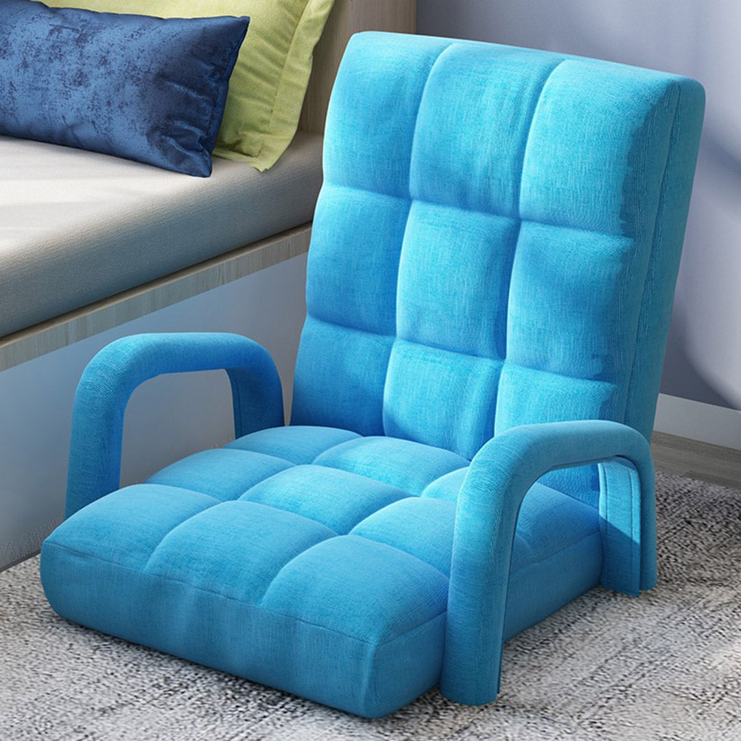 SOGA 4X Foldable Lounge Cushion Adjustable Floor Lazy Recliner Chair with Armrest Blue