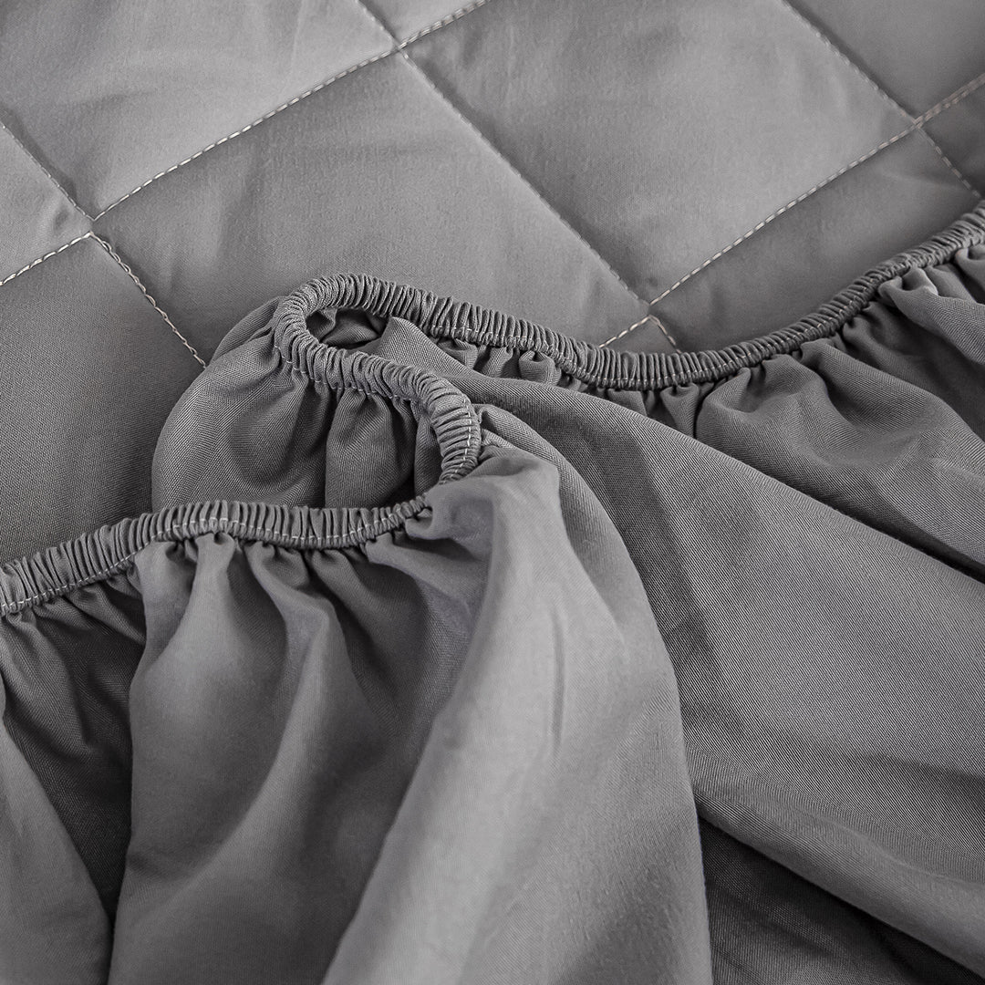 SOGA 2X Grey 138cm Wide Cross-Hatch Mattress Cover Thick Quilted Stretchable Bed Spread Sheet Protector with Pillow Covers