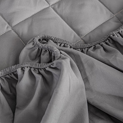 SOGA 2X Grey 138cm Wide Cross-Hatch Mattress Cover Thick Quilted Stretchable Bed Spread Sheet Protector with Pillow Covers