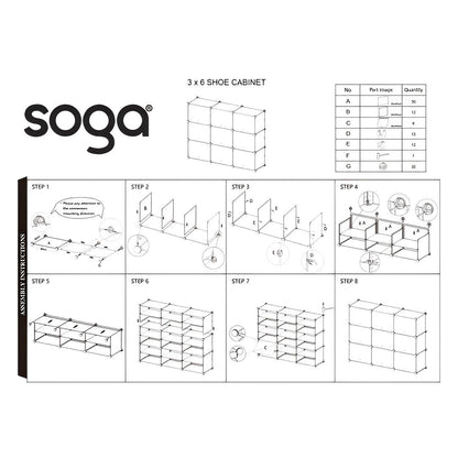 SOGA 5 Tier 3 Column White Shoe Rack Organizer Sneaker Footwear Storage Stackable Stand Cabinet Portable Wardrobe with Cover