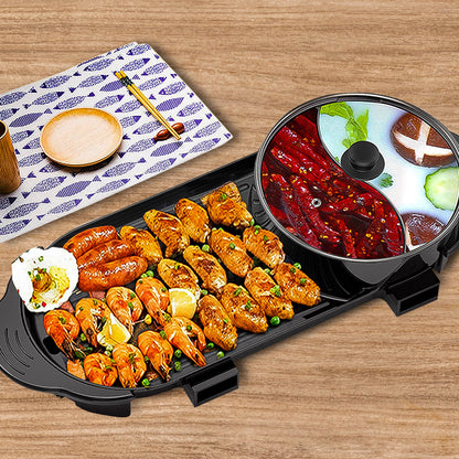 SOGA 2X 2 in 1 Electric Non-Stick BBQ Teppanyaki Grill Plate Steamboat Hotpot 2-8 Person