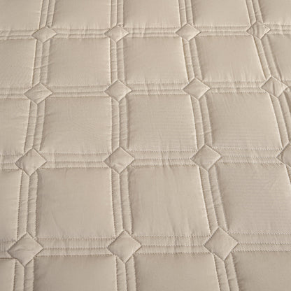 SOGA Beige 153cm Wide Mattress Cover Thick Quilted Stretchable Bed Spread Sheet Protector with Pillow Covers
