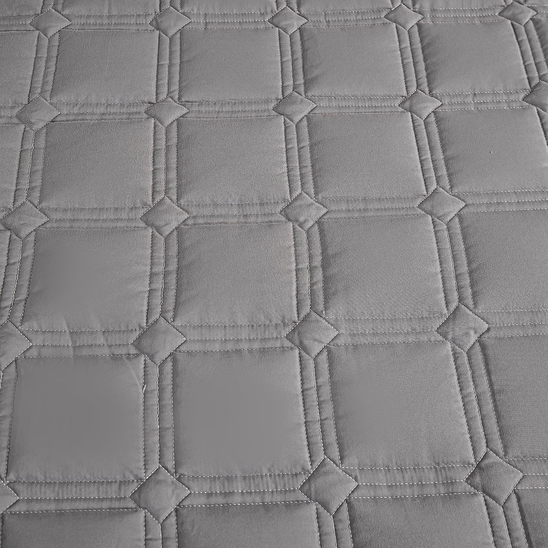 SOGA Grey 153cm Wide Mattress Cover Thick Quilted Stretchable Bed Spread Sheet Protector with Pillow Covers
