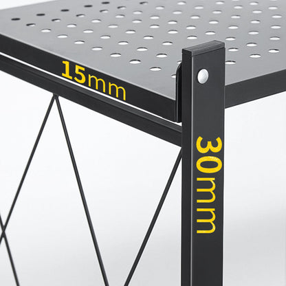 SOGA 2X 3 Tier Steel Black Foldable Kitchen Cart Multi-Functional Shelves Storage Organizer with Wheels