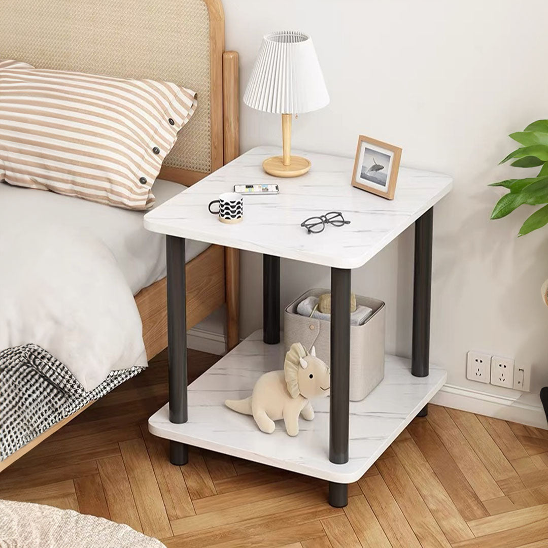 SOGA 60cm White Ceramic Side Table Stone Pattern Modern Design with Metal Legs