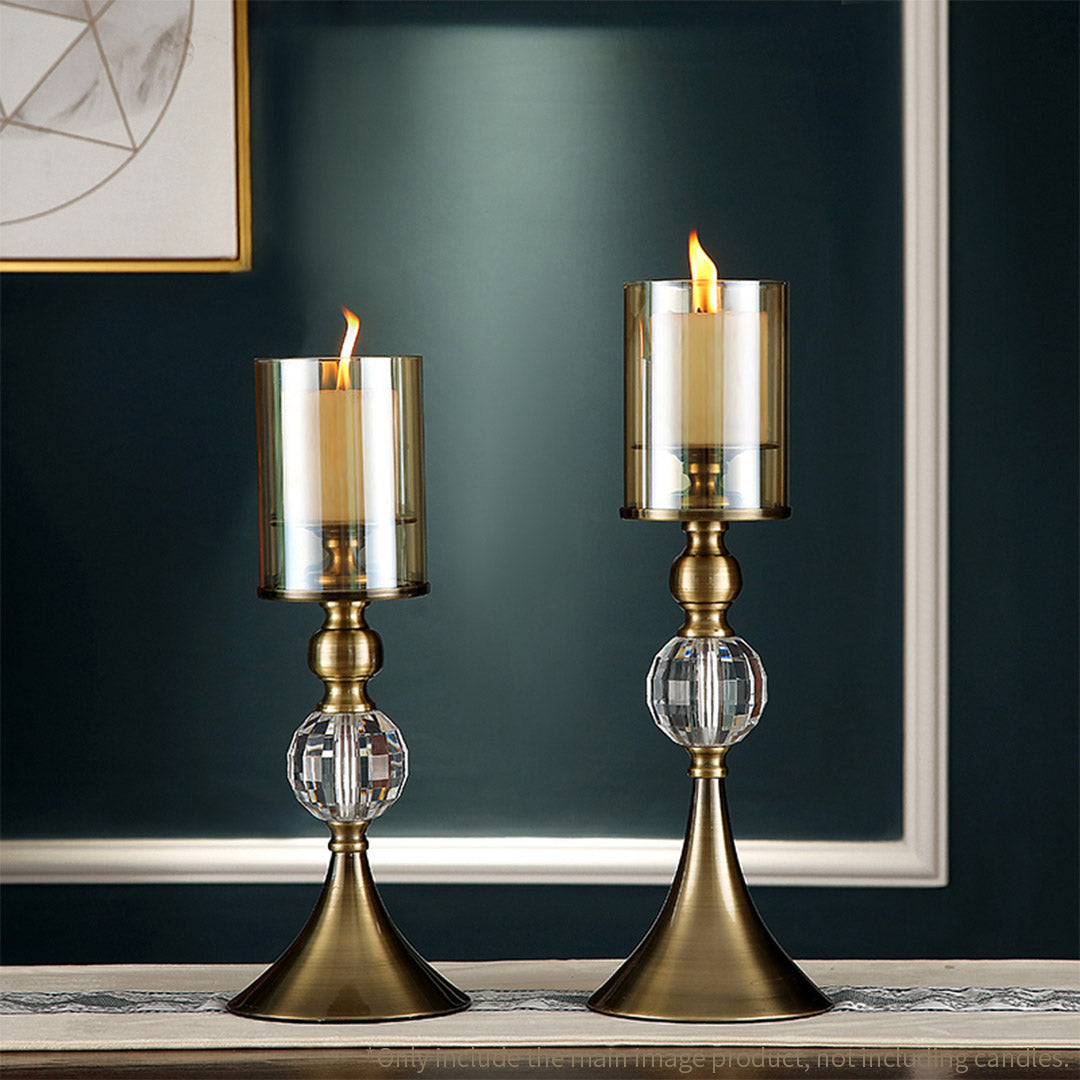 SOGA 38cm Glass Candle Holder Candle Stand Glass/Metal