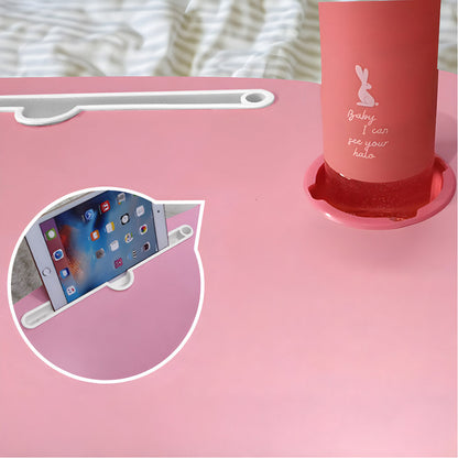 SOGA 2X Pink Portable Bed Table Adjustable Folding Mini Desk With Mini Drawer and Cup-Holder Home Decor
