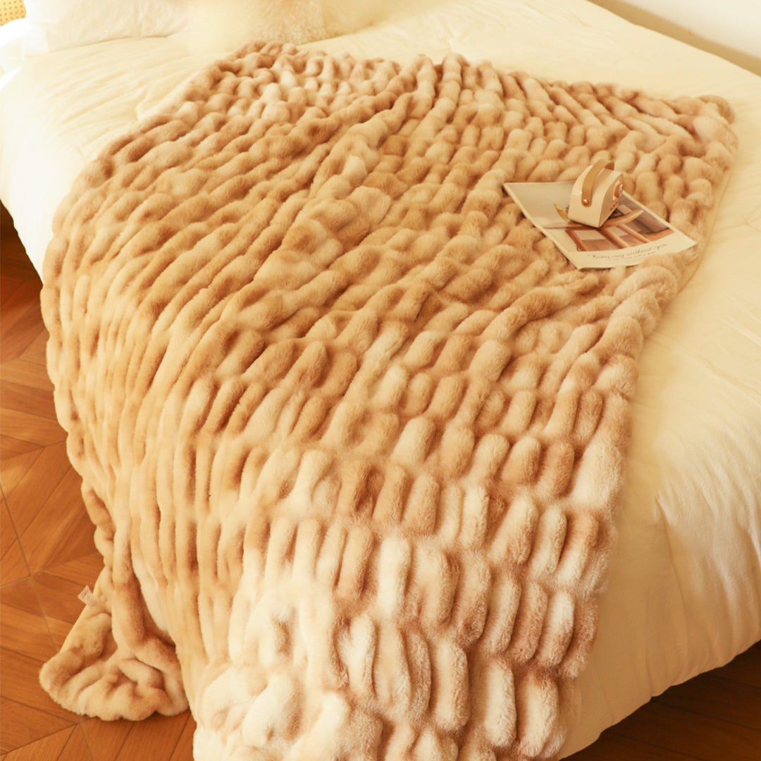 SOGA 2X 150x200cm Throw Blanket Camel Brown Double Layer Rabbit Fur Cozy Comfort with Stylish Decor