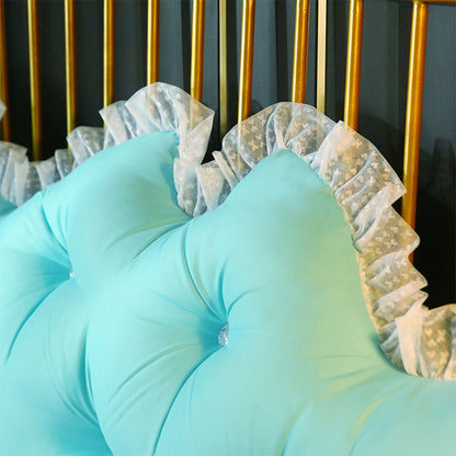 SOGA 2X 180cm Light Blue Princess Bed Pillow Headboard Backrest Bedside Tatami Sofa Cushion with Ruffle Lace Home Decor