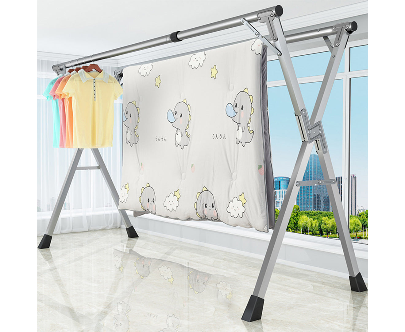SOGA 2X 2.4m Portable Standing Clothes Drying Rack Foldable Space-Saving Laundry Holder Indoor Outdoor