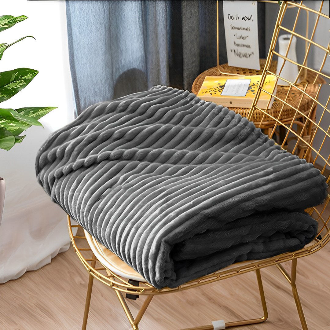 SOGA GreyThrow Blanket Warm Cozy Striped Pattern Thin Flannel Coverlet Fleece Bed Sofa Comforter