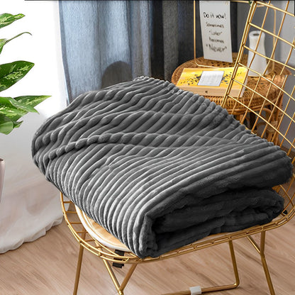 SOGA GreyThrow Blanket Warm Cozy Striped Pattern Thin Flannel Coverlet Fleece Bed Sofa Comforter
