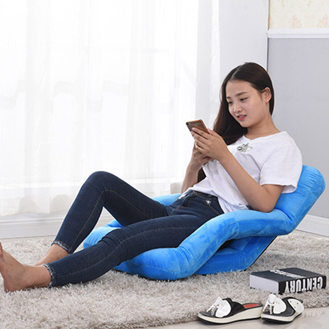 SOGA 2X Foldable Lounge Cushion Adjustable Floor Lazy Recliner Chair with Armrest Blue