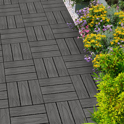 SOGA 2X 11 pcs Dark Grey DIY Wooden Composite Decking Tiles Garden Outdoor Backyard Flooring Home Decor