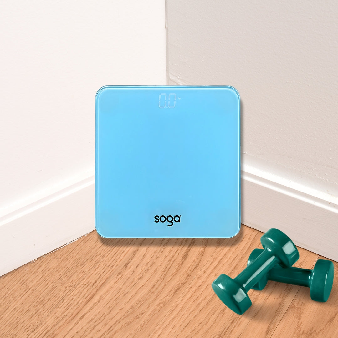SOGA 180kg Digital Fitness Weight Bathroom Gym Body Glass LCD Electronic Scales Blue